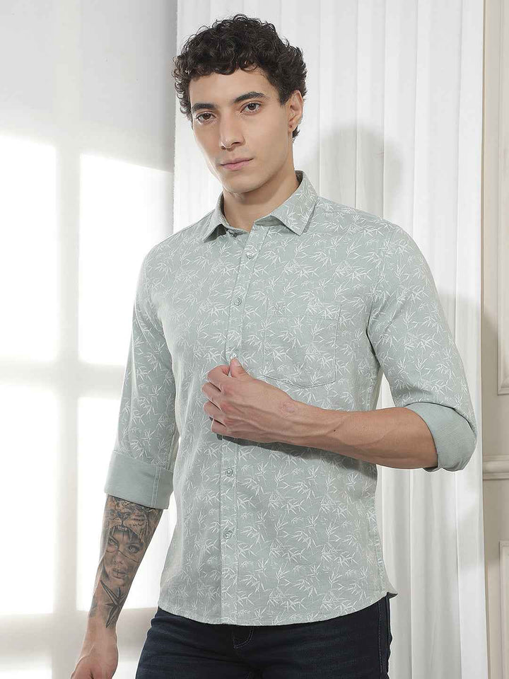 Green Botanical Print Shirt