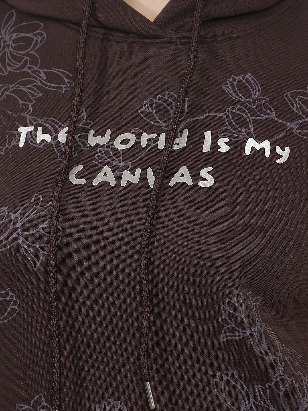 Brown Floral Print Hooded Neck Sweatshirt