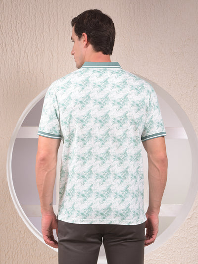 Green Floral Print Polo Neck T-Shirt