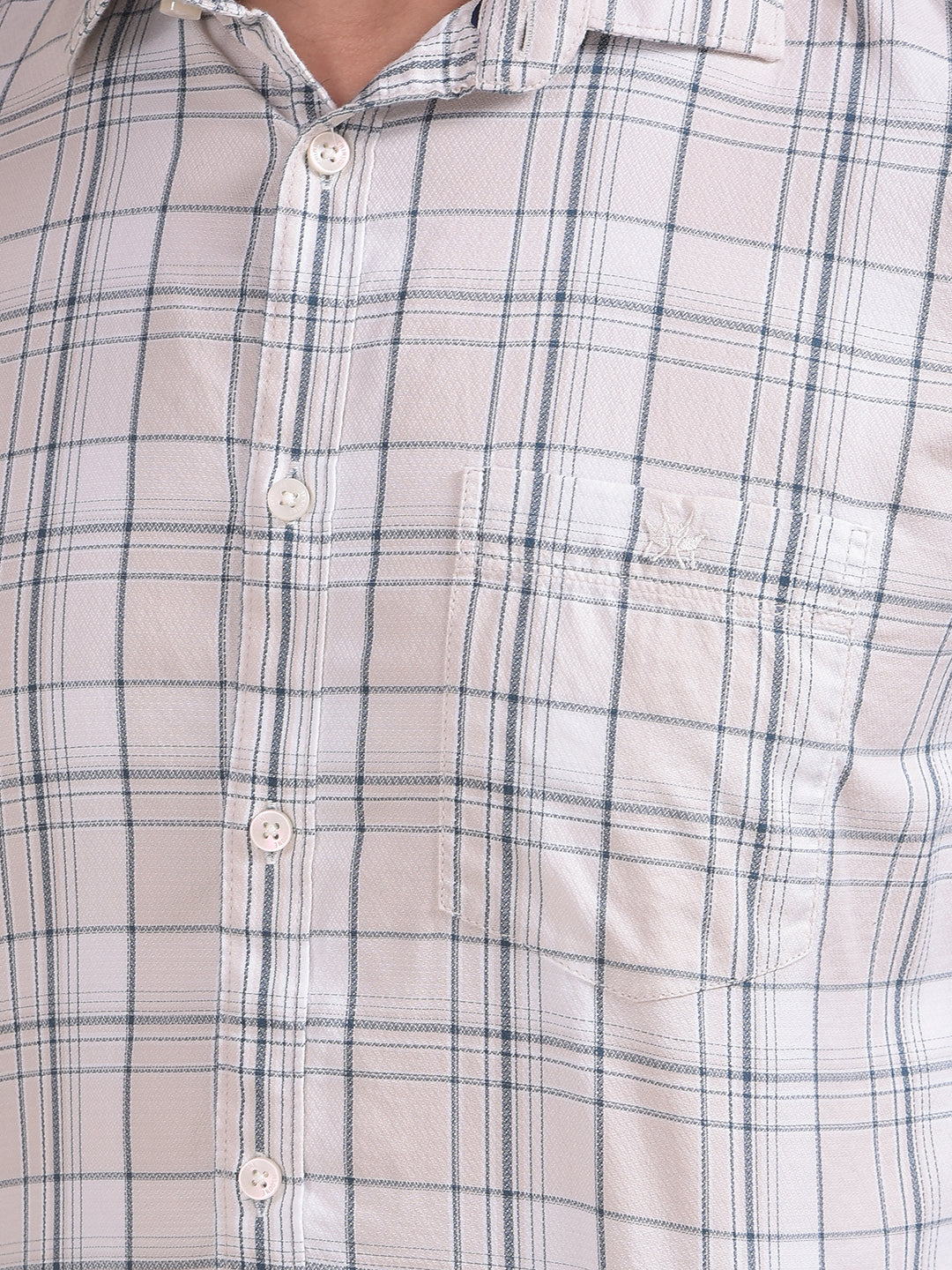 Beige Checked 100% Cotton Shirt