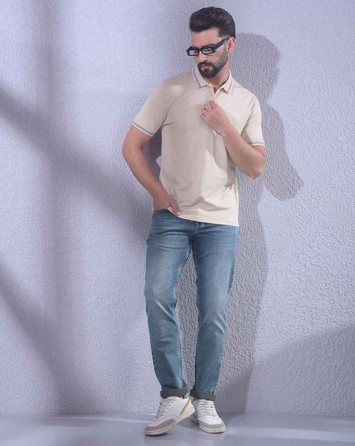 Beige Polo Neck T-Shirt