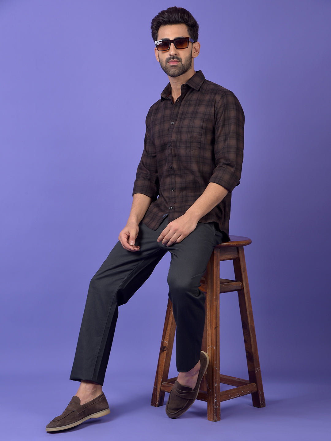 Brown Checked 100% Cotton Shirt