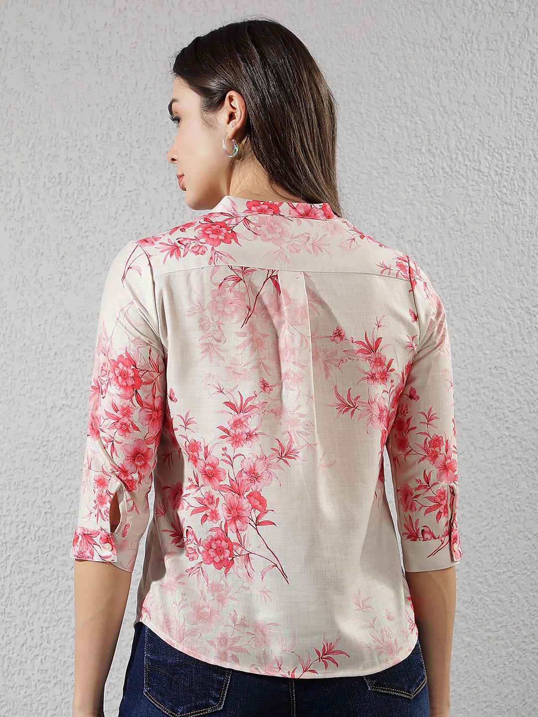 Pink V-Neck Floral Printed Top