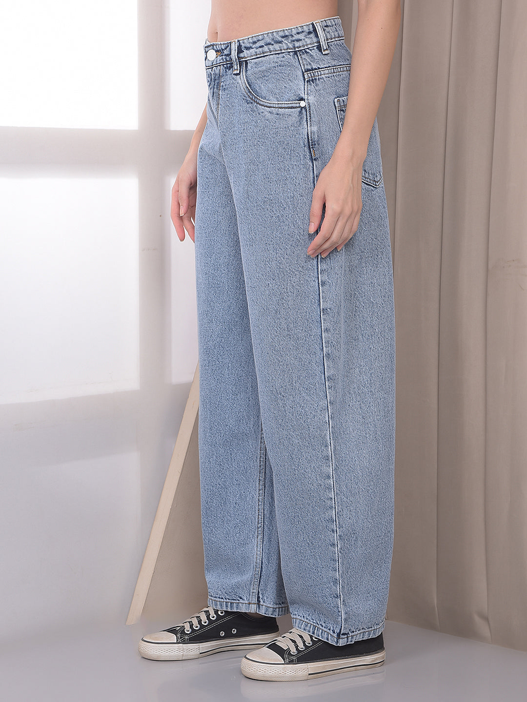 Blue 100% Cotton Barrel Fit Jeans