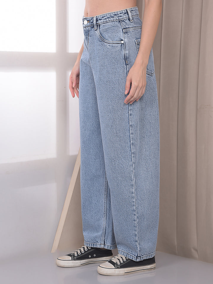Blue 100% Cotton Barrel Fit Jeans
