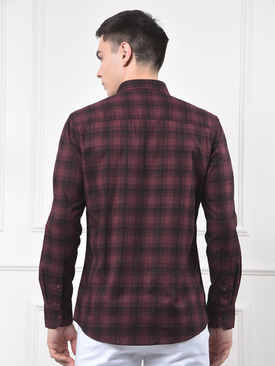 Maroon Checked 100% Cotton Shirt