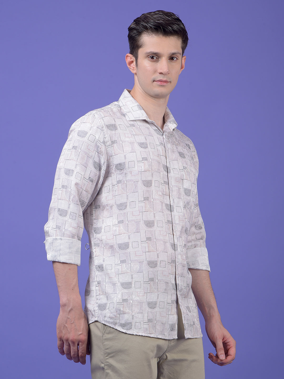 Off White Printed Linen Shirt