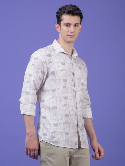 Off White Printed Linen Shirt