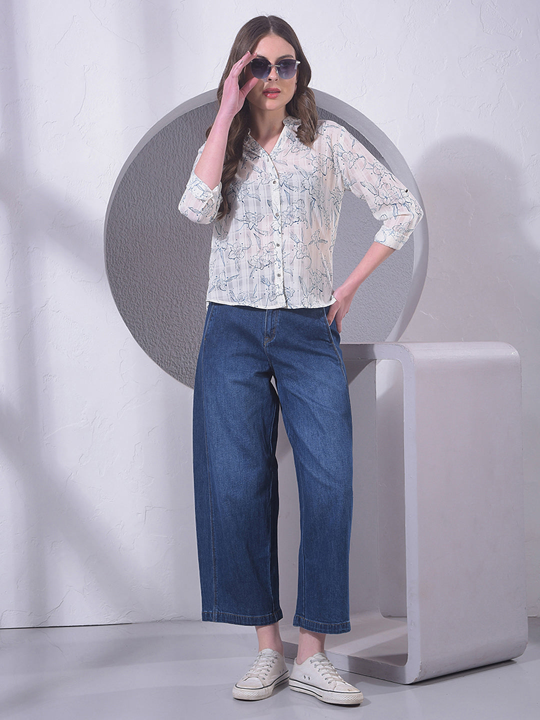 Blue Relaxed Mom Fit Denim Jeans-Women Jeans-Crimsoune Club