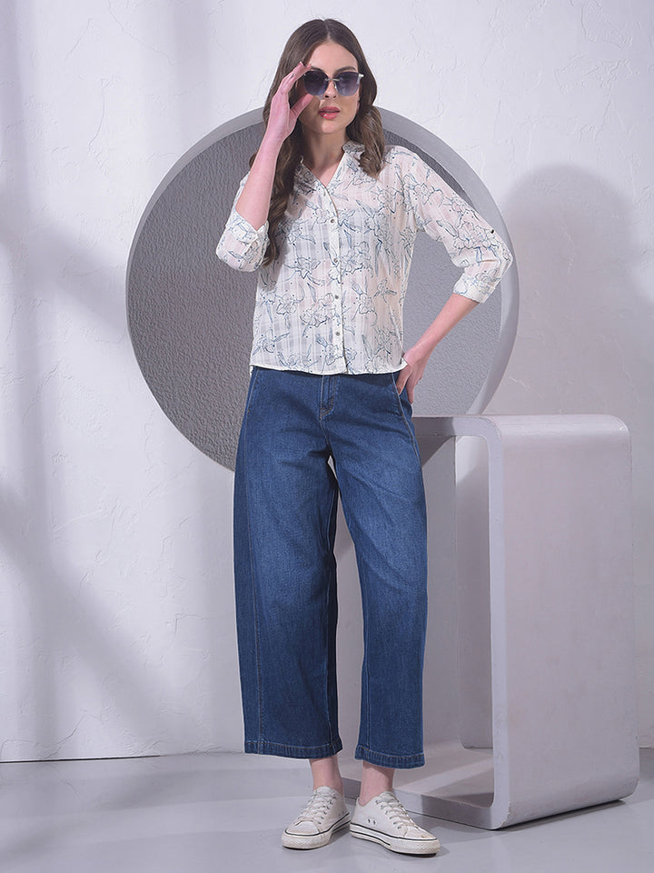 Blue Relaxed Mom Fit Denim Jeans-Women Jeans-Crimsoune Club