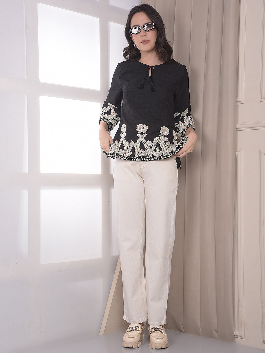 Black Embroidered Top