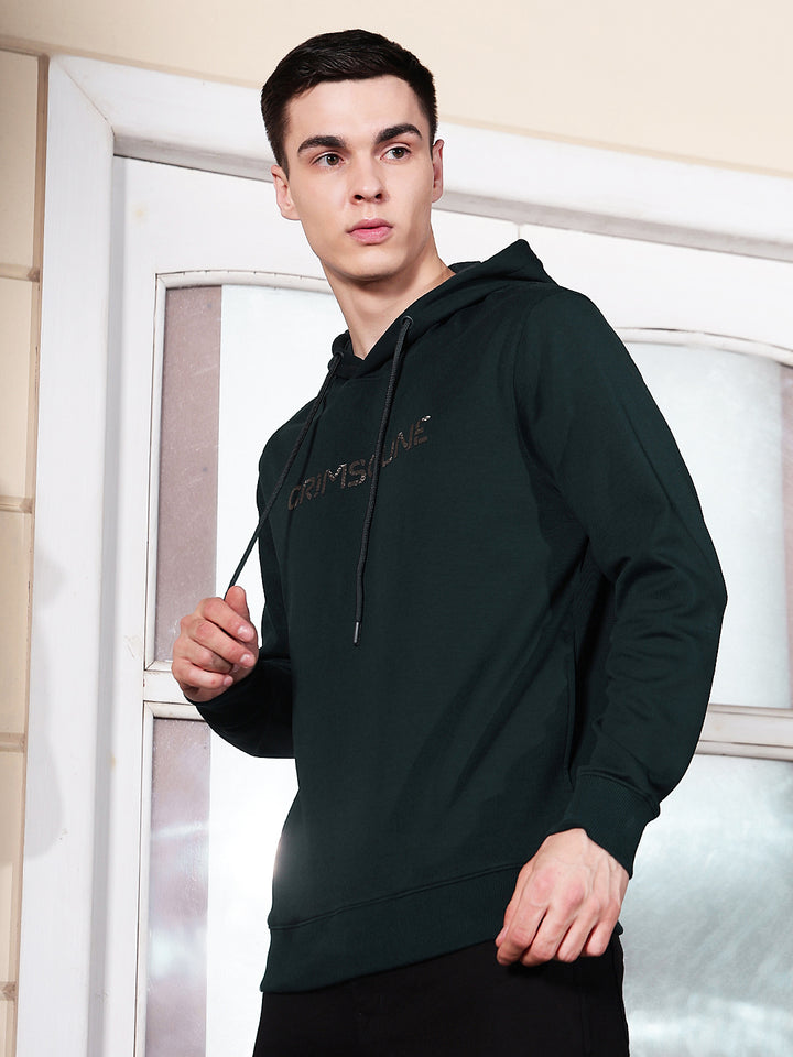 Green Typographic Printed Hooded Sweatshirt
