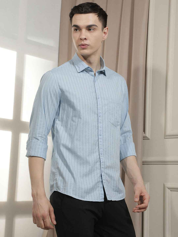 Blue Vertical Stripes Shirt