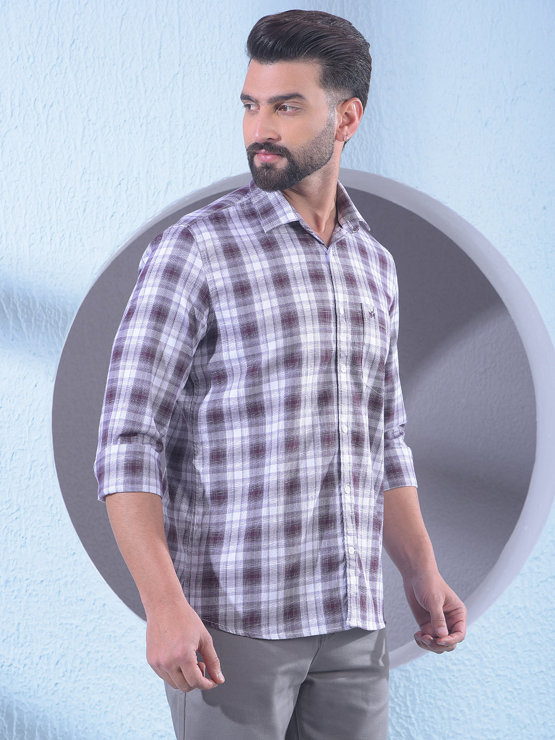 Brown Checked 100% Cotton Shirt