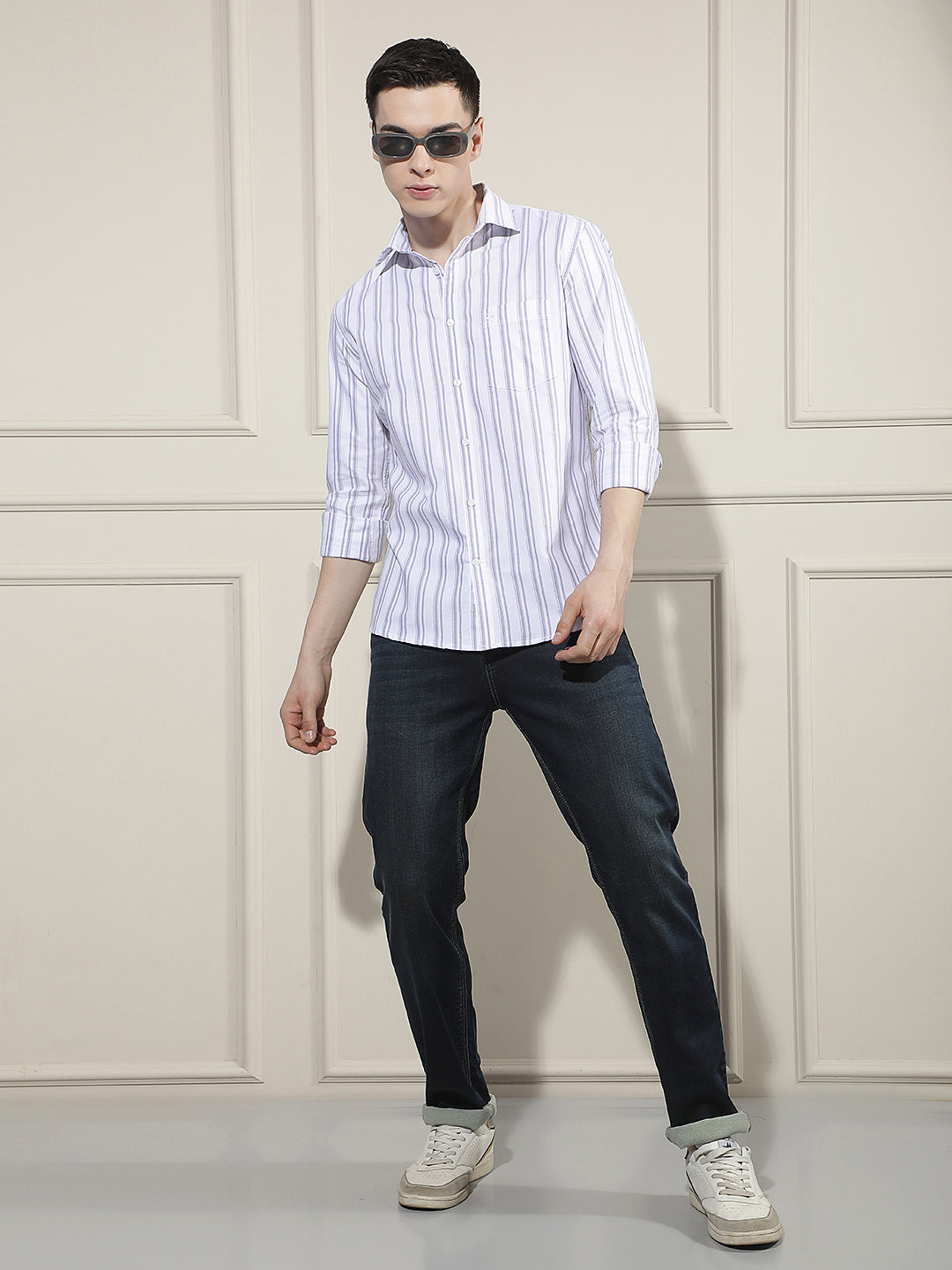 Purple Vertical Stripes 100% Cotton Shirt