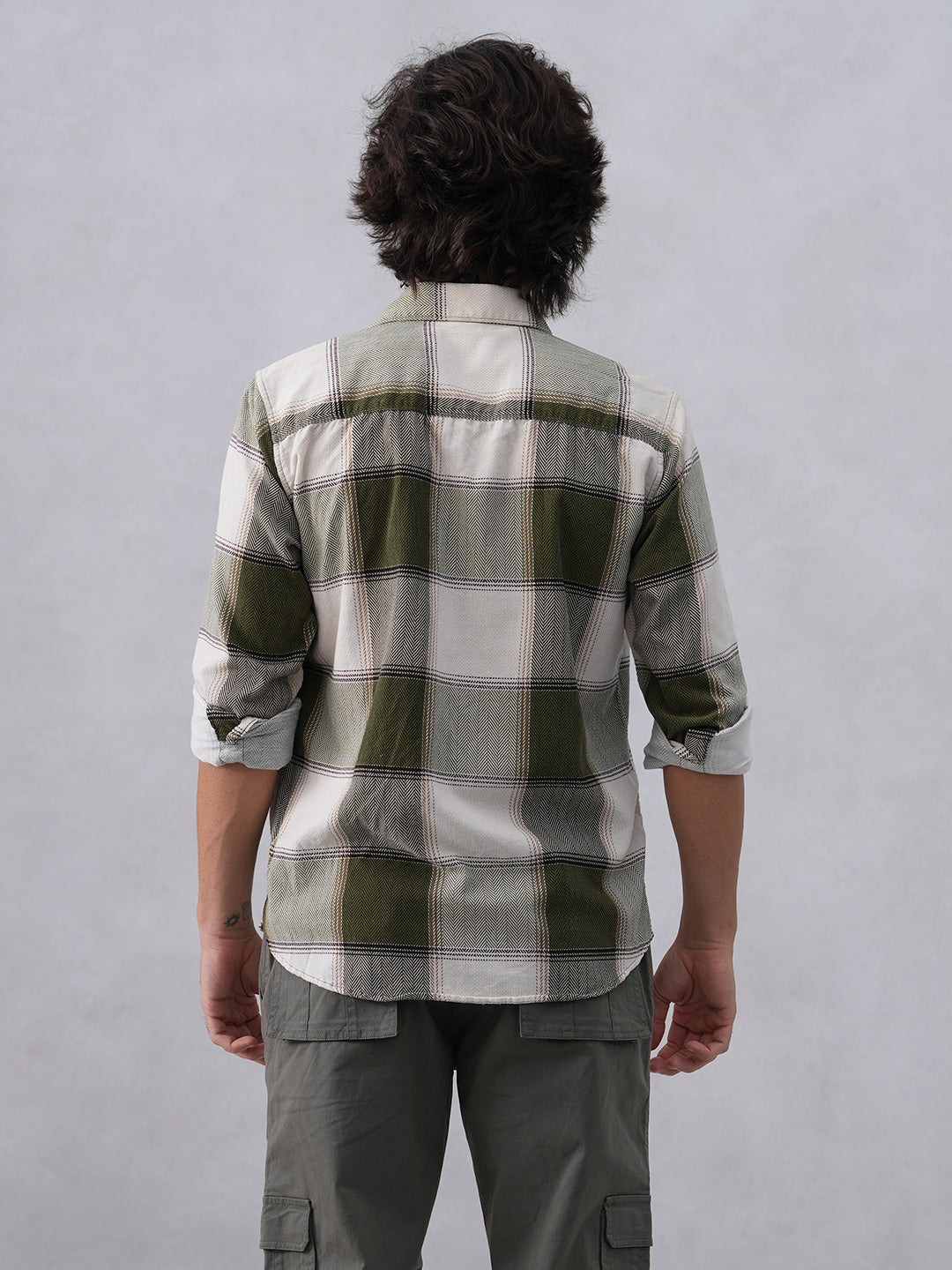 Olive Checked 100% Cotton Corduroy Shirt