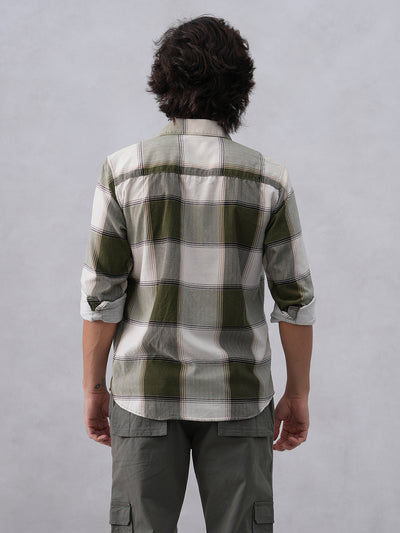 Olive Checked 100% Cotton Corduroy Shirt