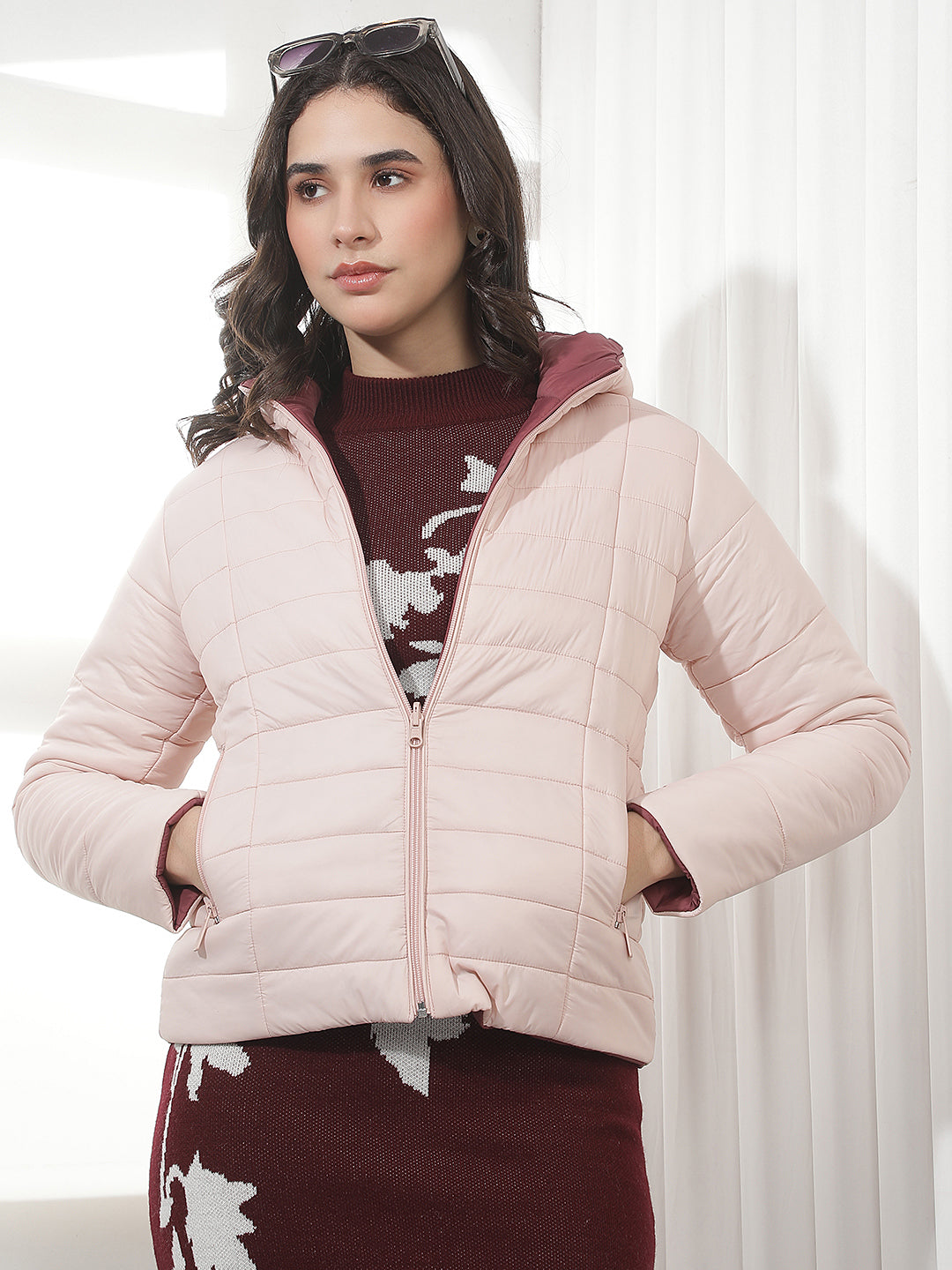 Pink Hooded Puffer Reversible Jacket