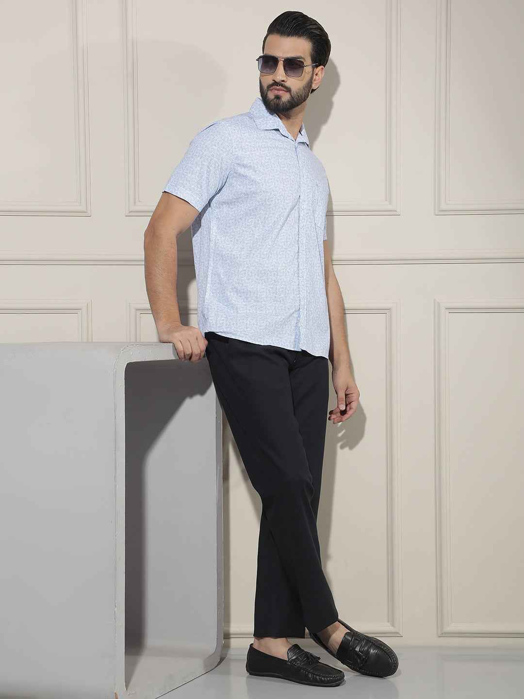Sky Blue Geometric Printed Shirt
