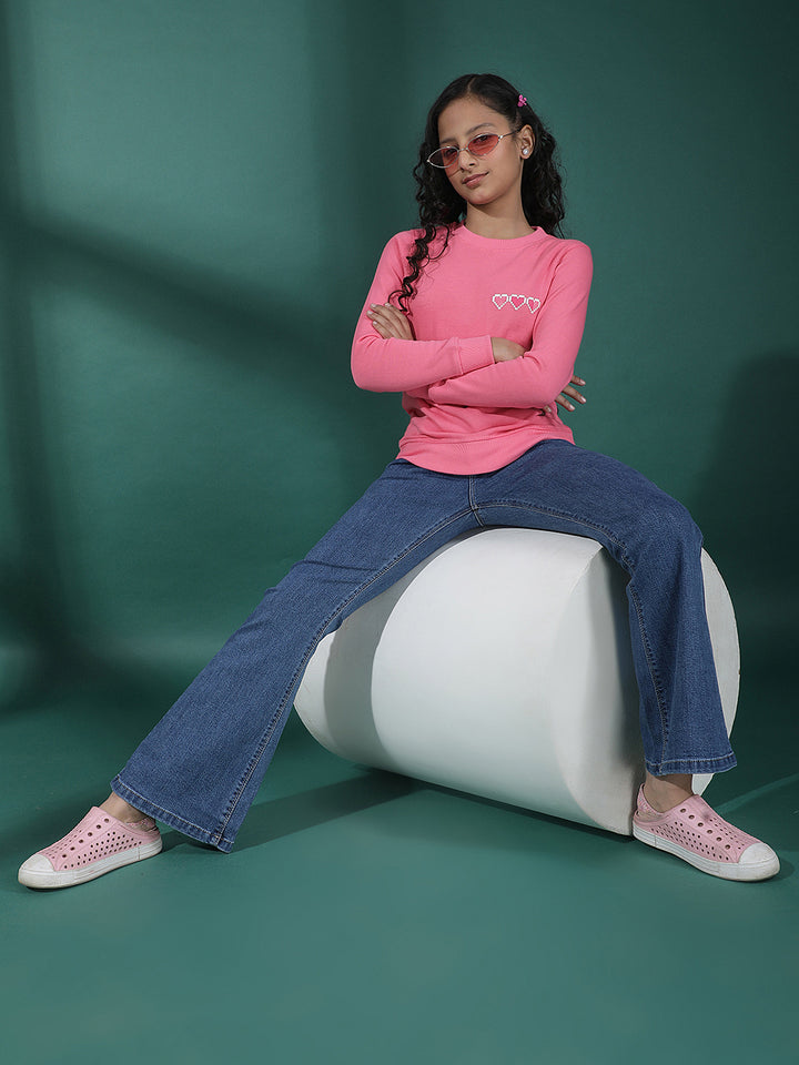 Pink Hearts Embellished Sweatshirt