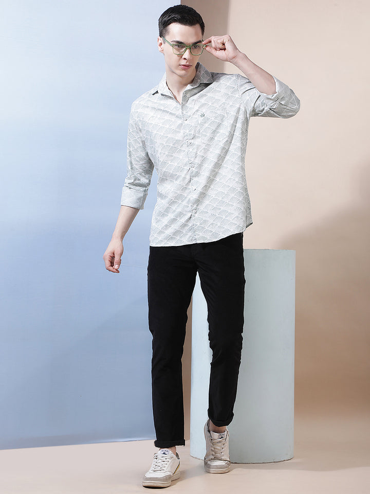 Tailored Military Green Printed Shirt