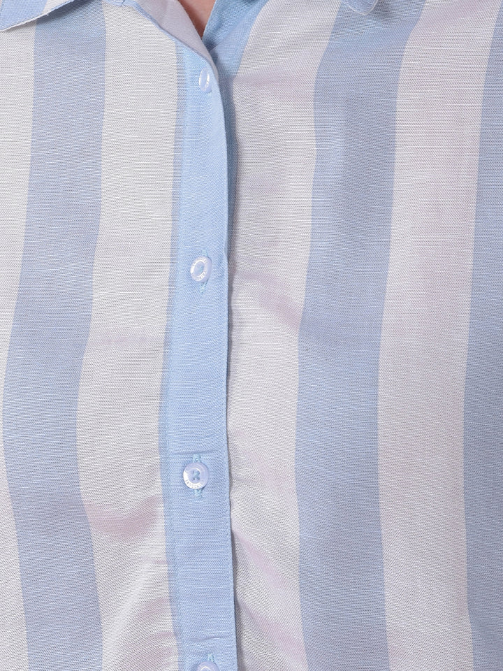 Blue Vertical Stripes Linen Shirt