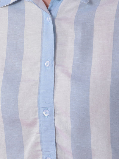 Blue Vertical Stripes Linen Shirt