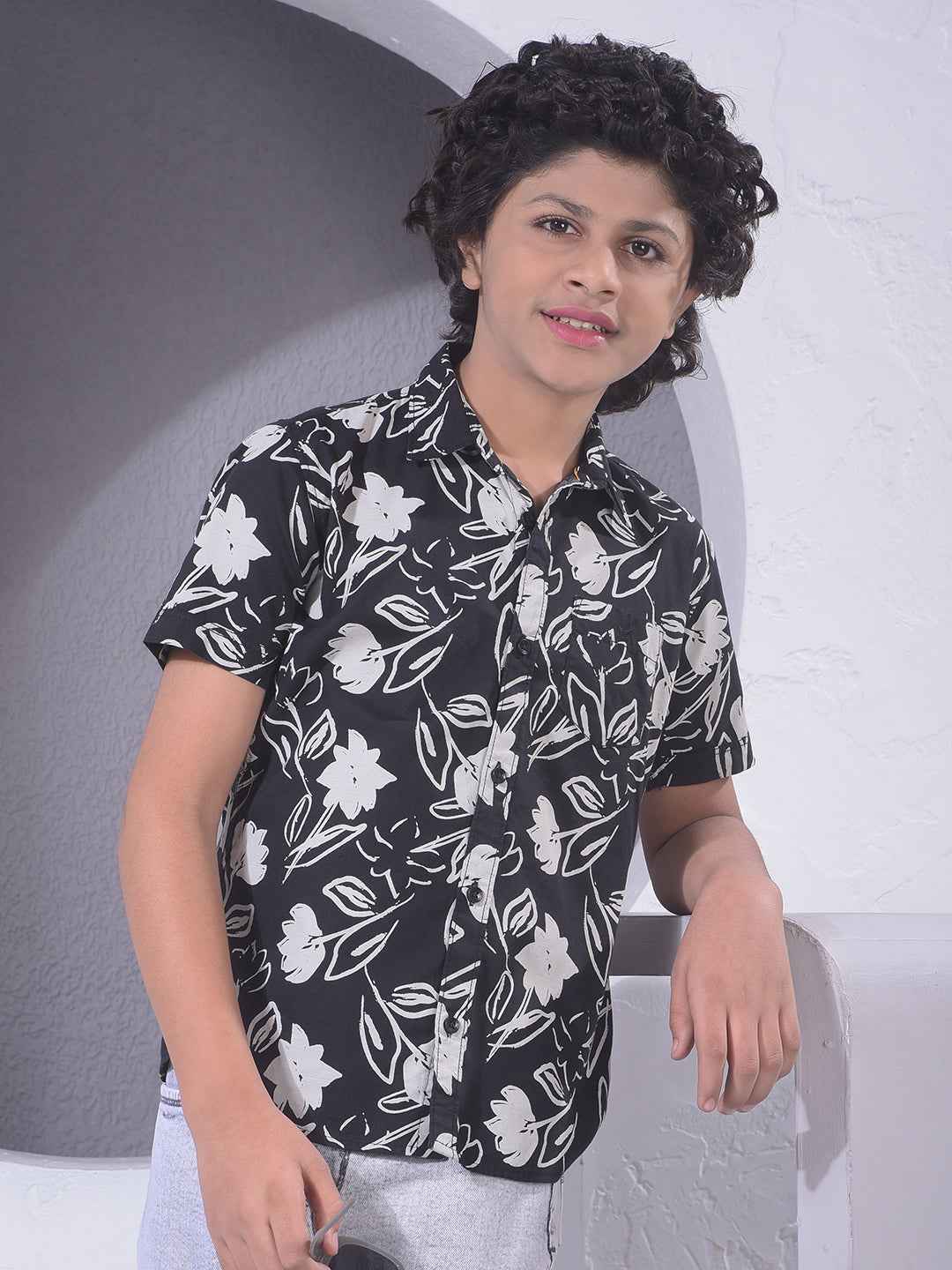 Black Floral Print Shirt
