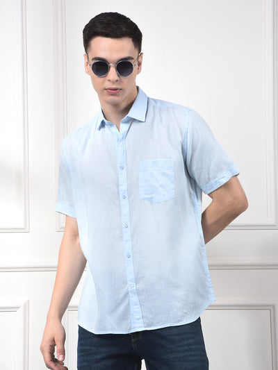 Breeze Blue Linen Short Sleeve Shirt
