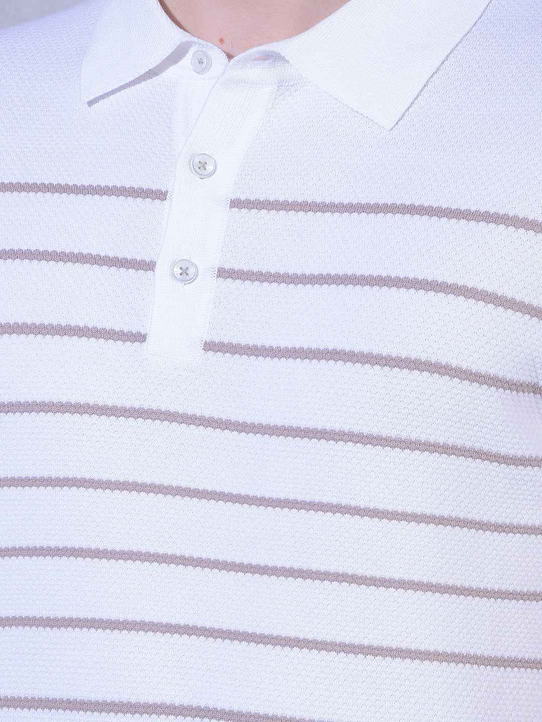 White Horizontal Stripes Polo Neck T-Shirt