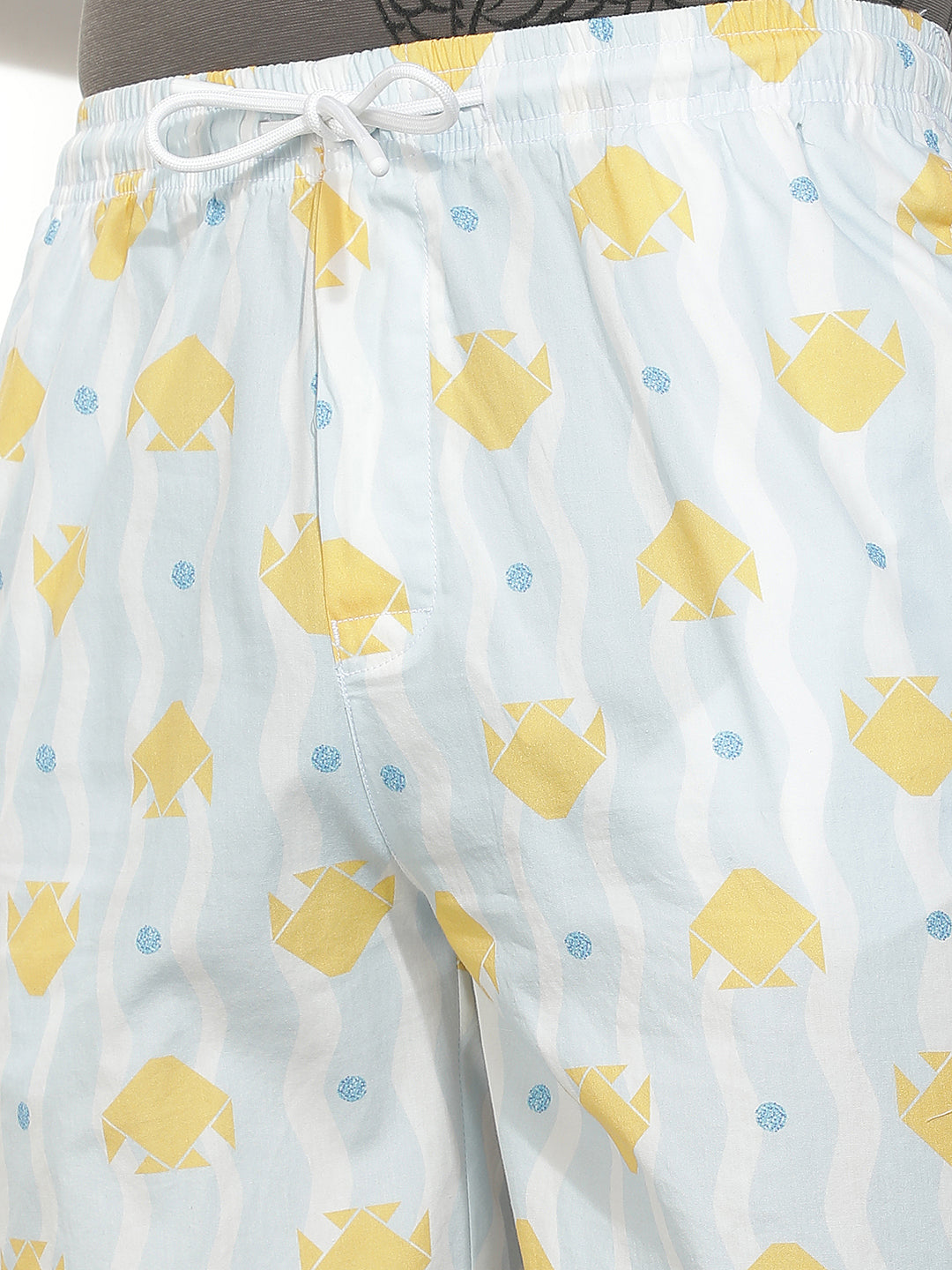 Yellow 100% Cotton Graphic Printed Lounge Shorts