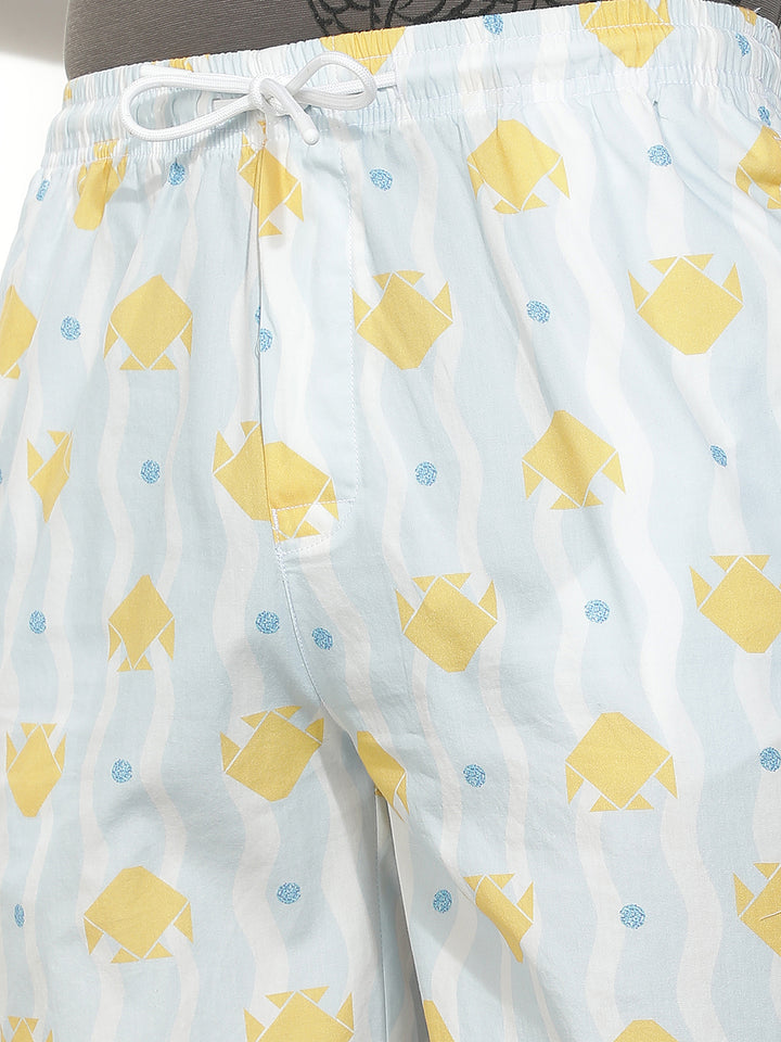 Yellow 100% Cotton Graphic Printed Lounge Shorts