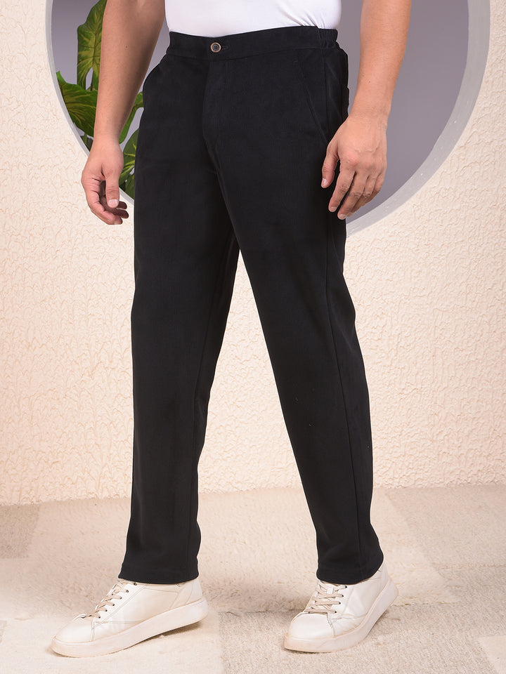 Black Knitted Trackpants With Button & Zip Closure