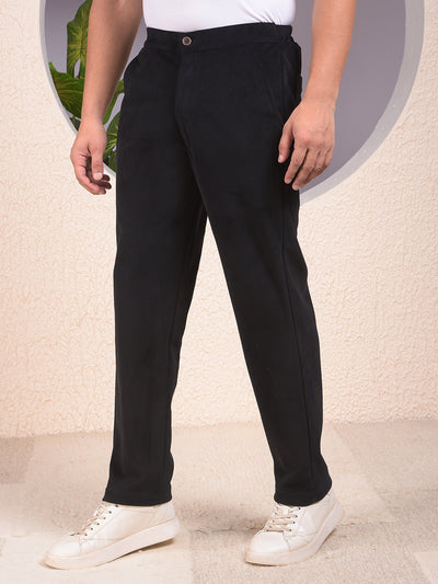 Black Knitted Trackpants With Button & Zip Closure