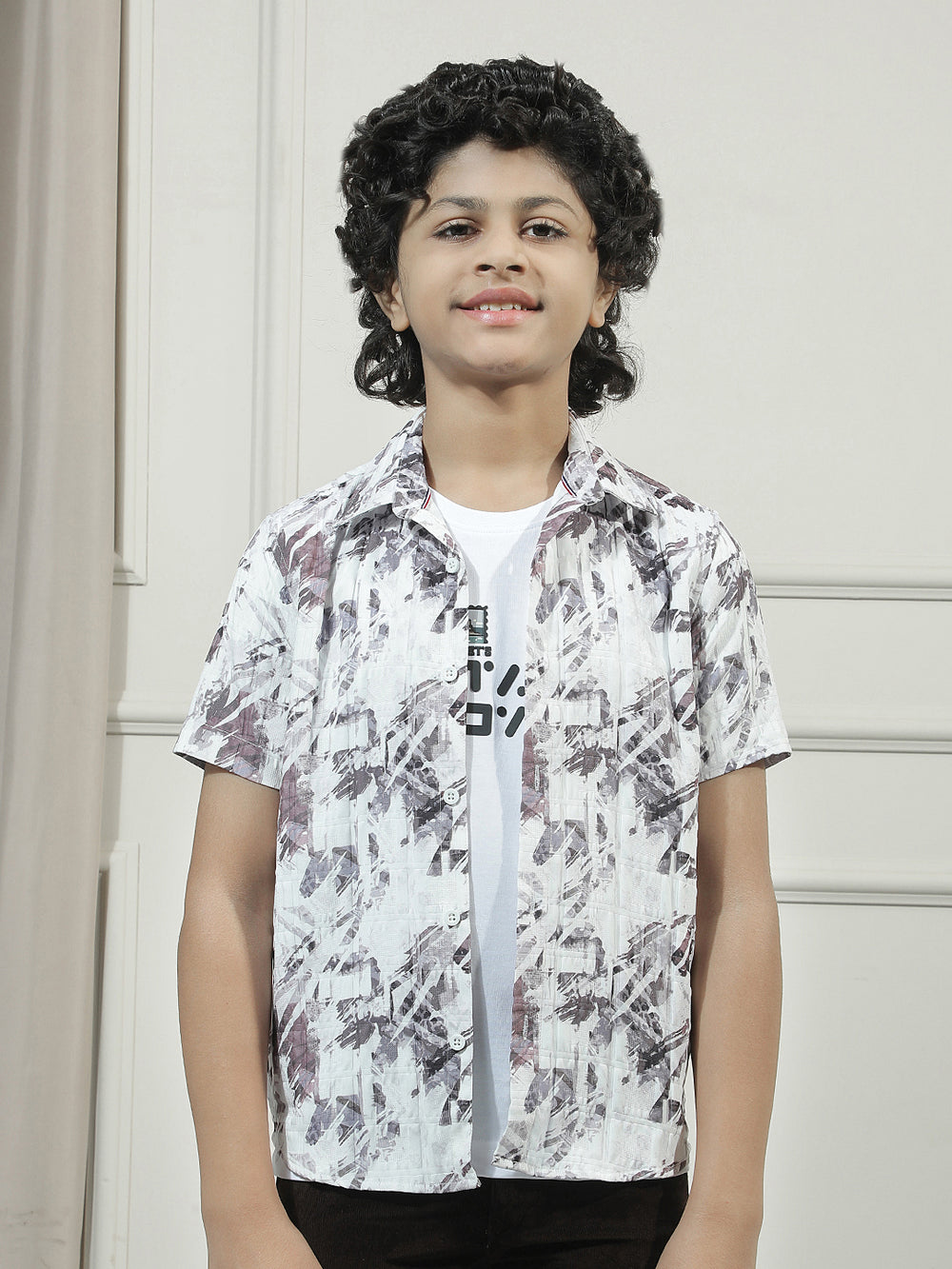 Beige Graphic Print Shirt with T-Shirt