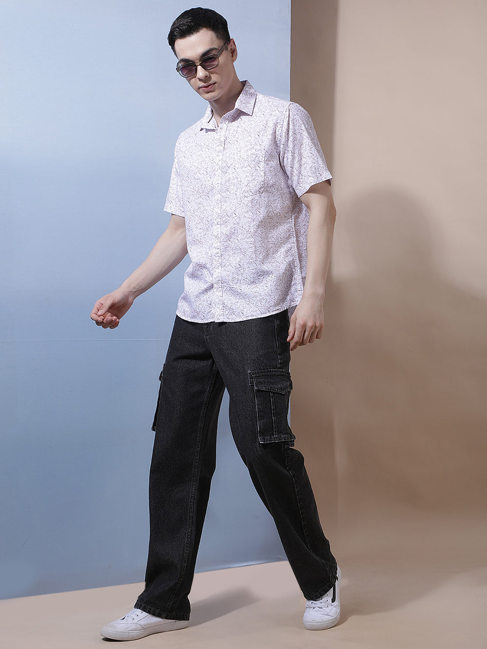Purple Geometric Print 100% Cotton Shirt
