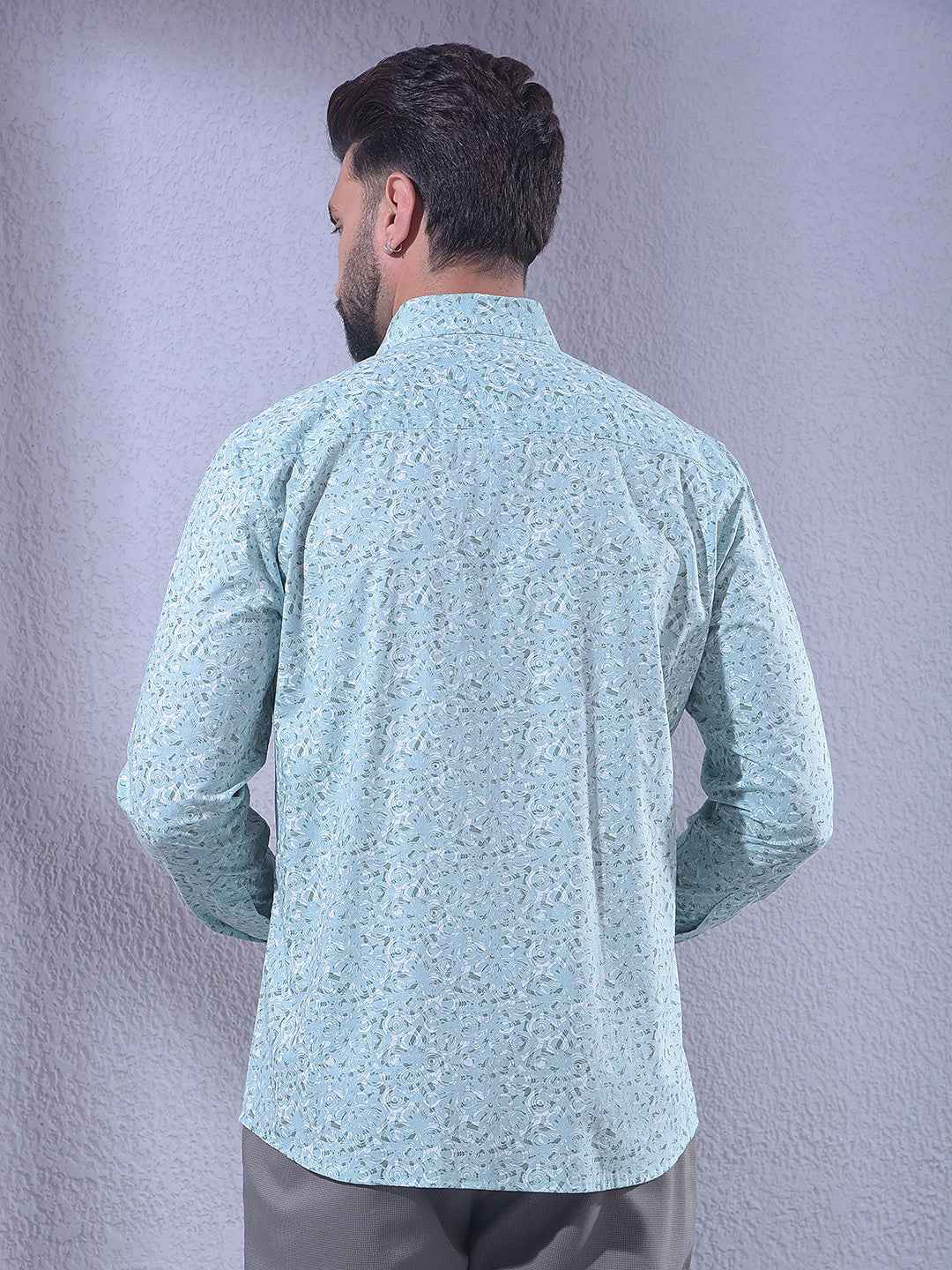 Green Linen Printed Shirt