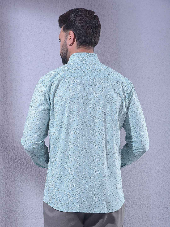 Green Linen Printed Shirt