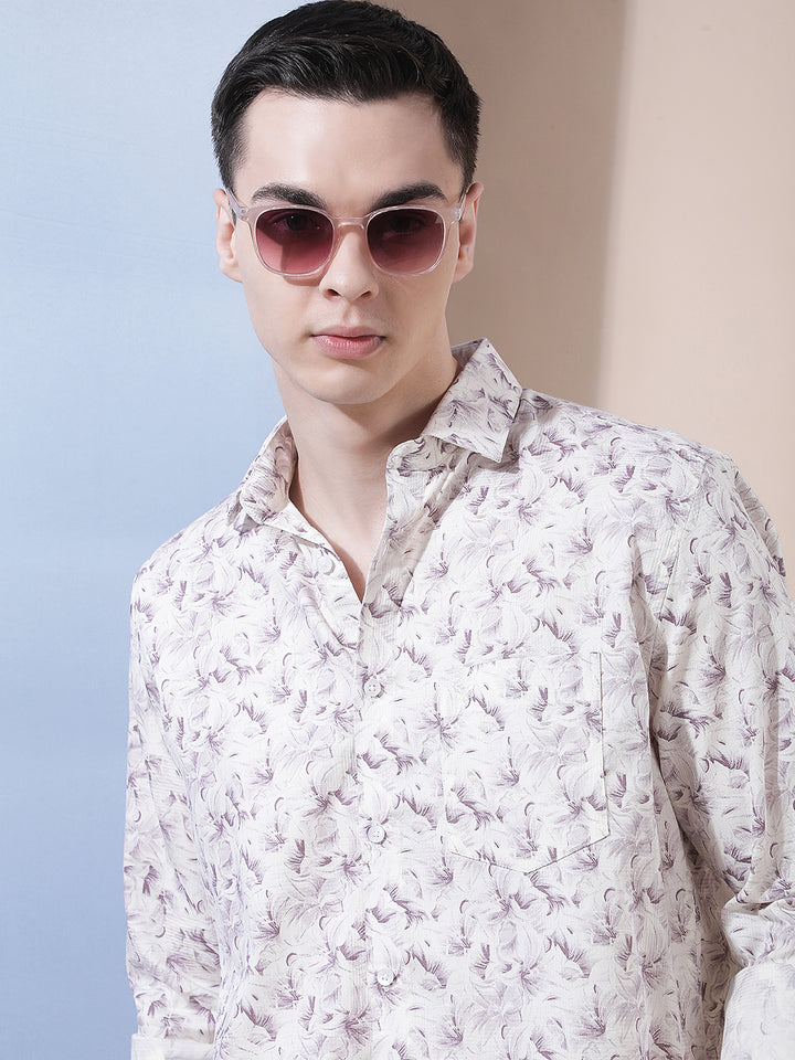 Purple Floral Print 100% Cotton Shirt