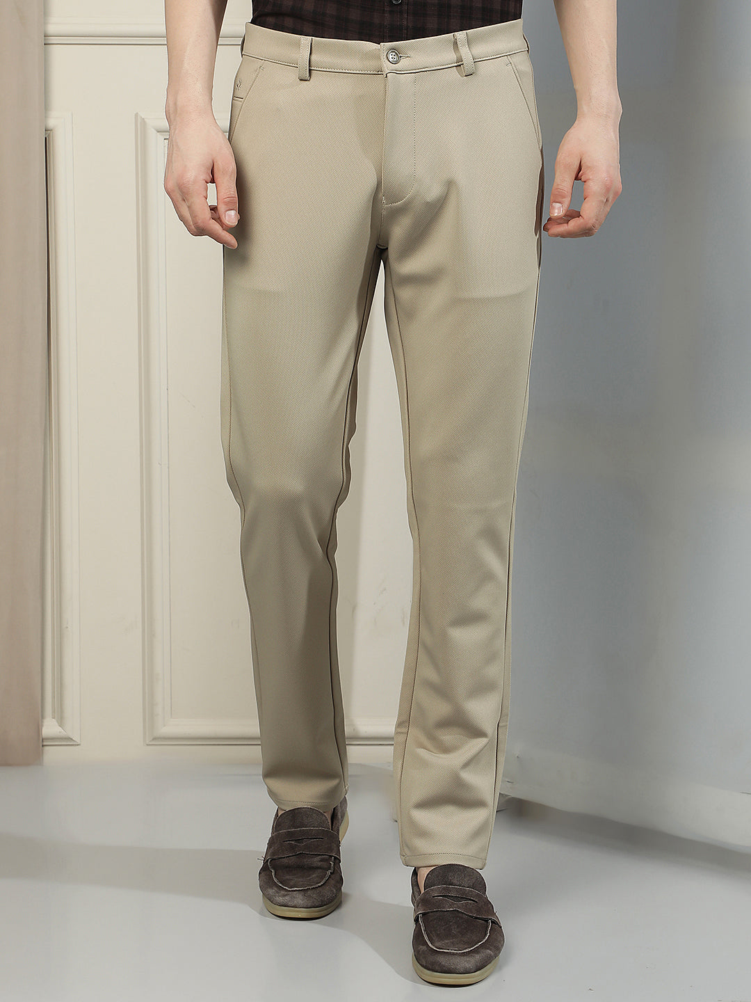 Beige Smart Wear Knitted Trousers