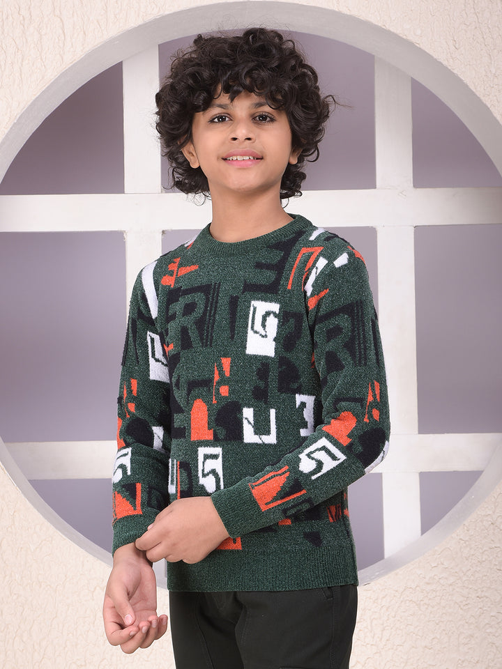 Green Typographic Print Sweater