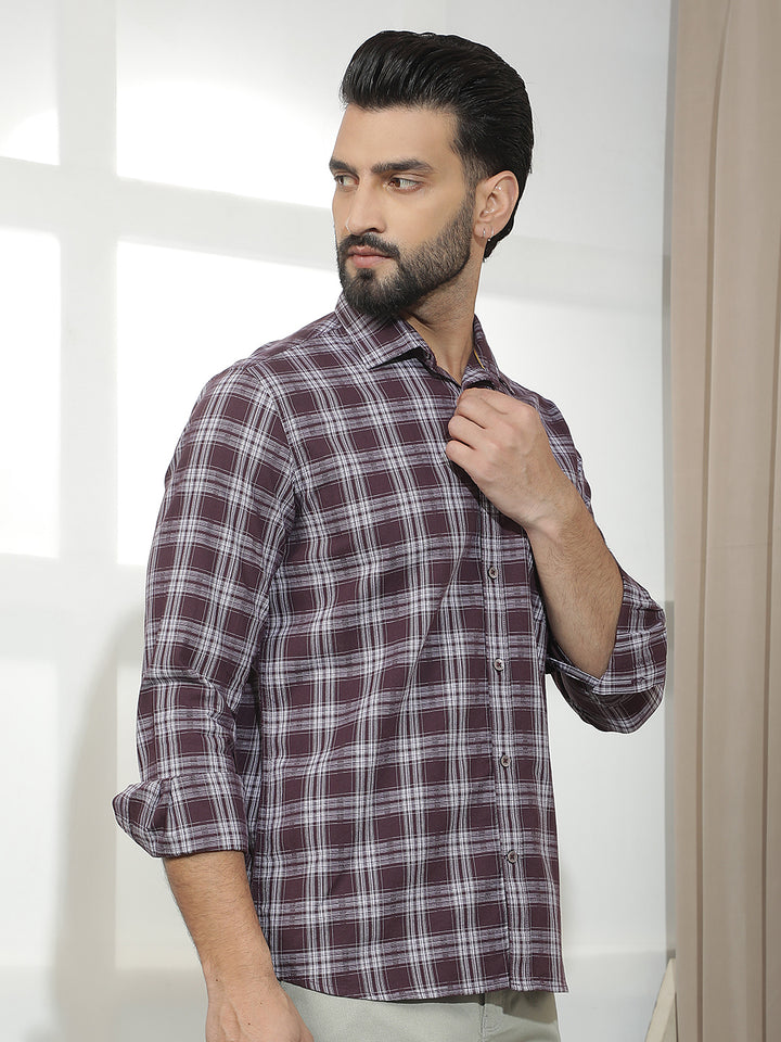 Wine 100% Cotton Checked Shirt