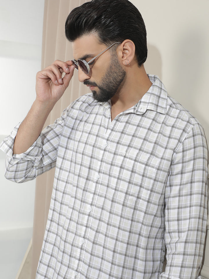 Grey Linen Checked Shirt