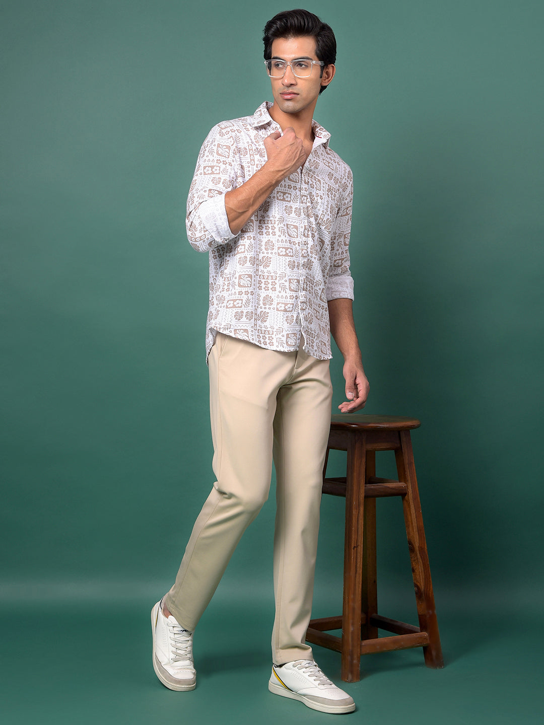 Brown Floral Print Shirt-Men Shirts-Crimsoune Club