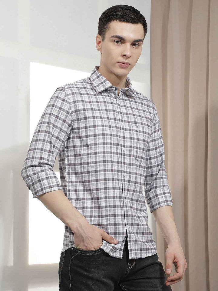 Grey Checked 100% Cotton Shirt