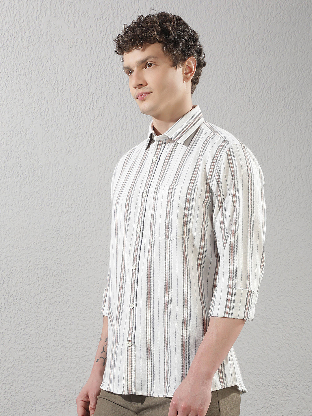 White 100% Cotton Verical Stripes Shirt