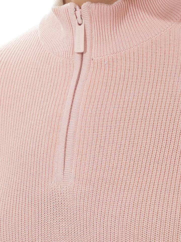 Pink Jacquard High Neck 100% Cotton Sweater