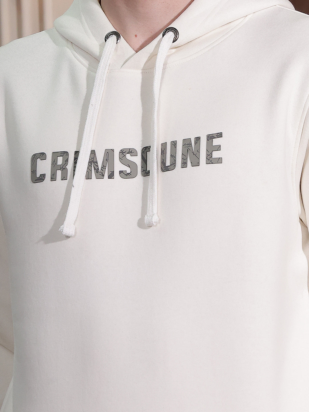 Off White Typographic Print Hooded Neck Sweatshirt