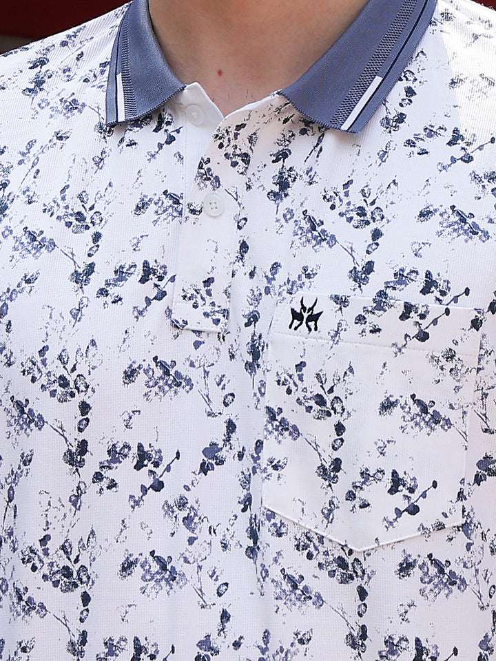 Blue Printed Polo Neck T-Shirt