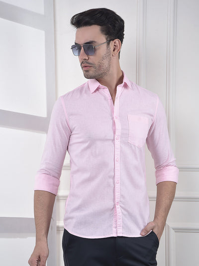 Pink Linen Blend Casual Shirt